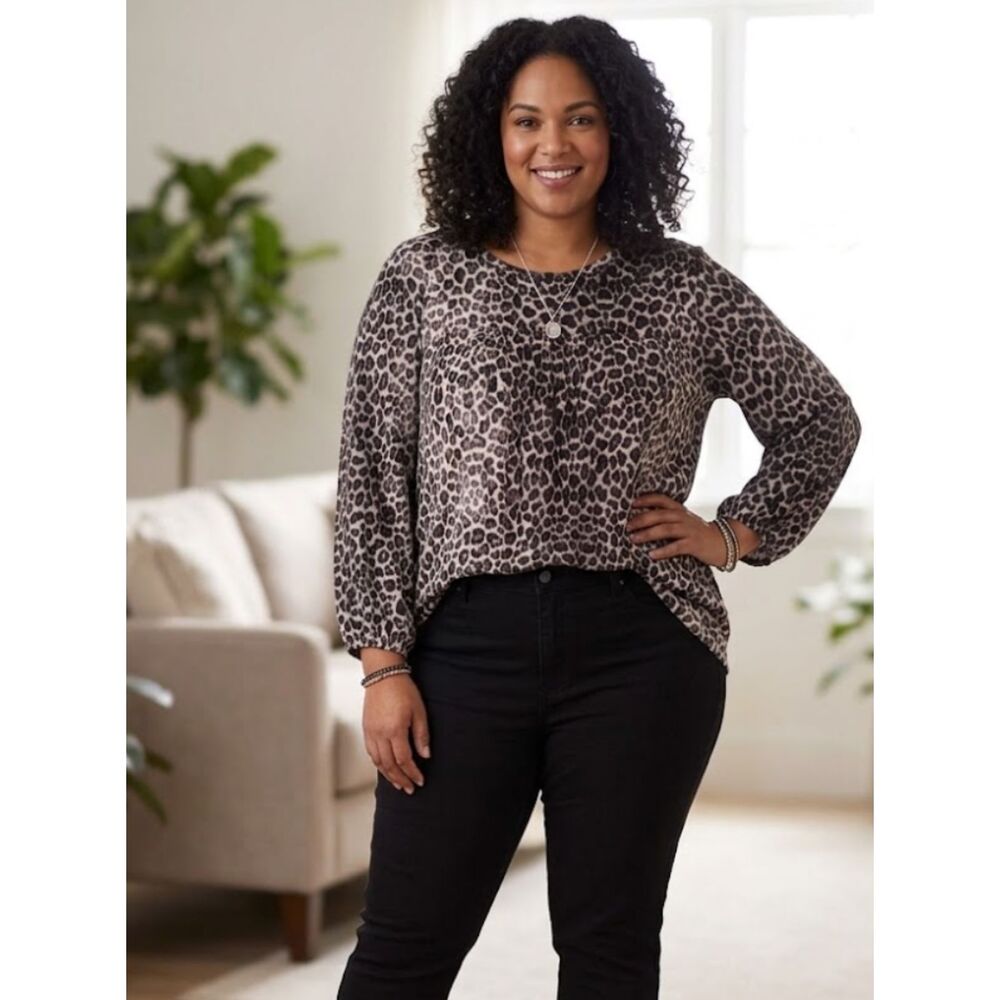 New Suzanne Betro Weekend Leopard Animal Print Top Women's Plus Size 1X